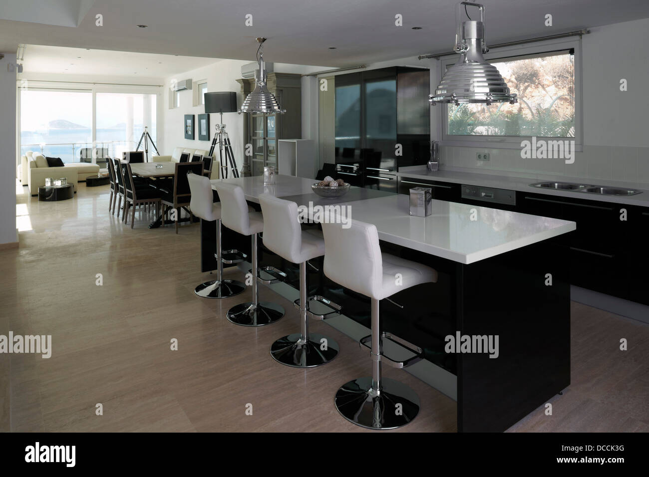 The Boat House, Kalkan, Turkey. Architect Contemporary Blue , 2012. View of open plan kitchen