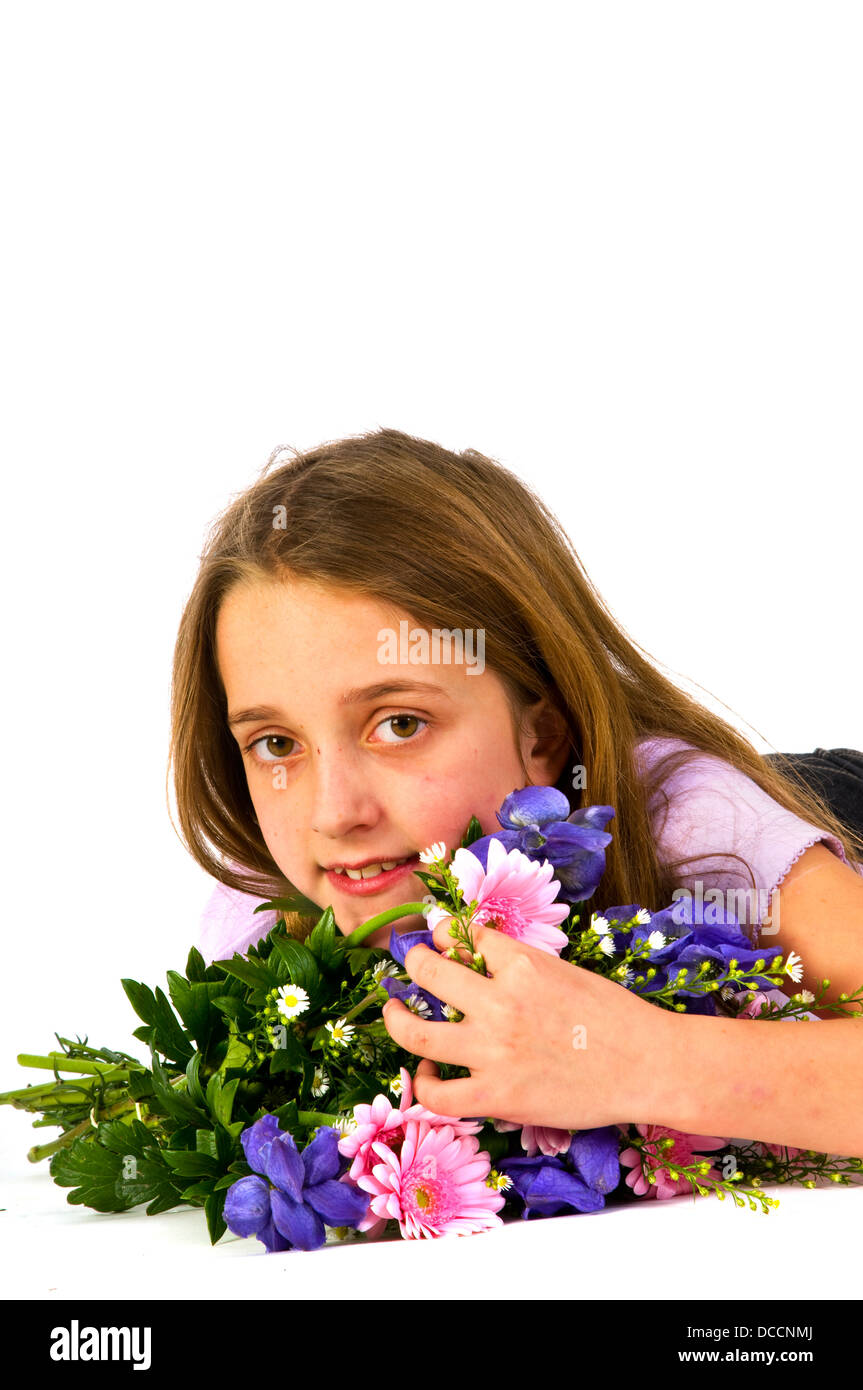 Girl with flowers Stock Photo Alamy