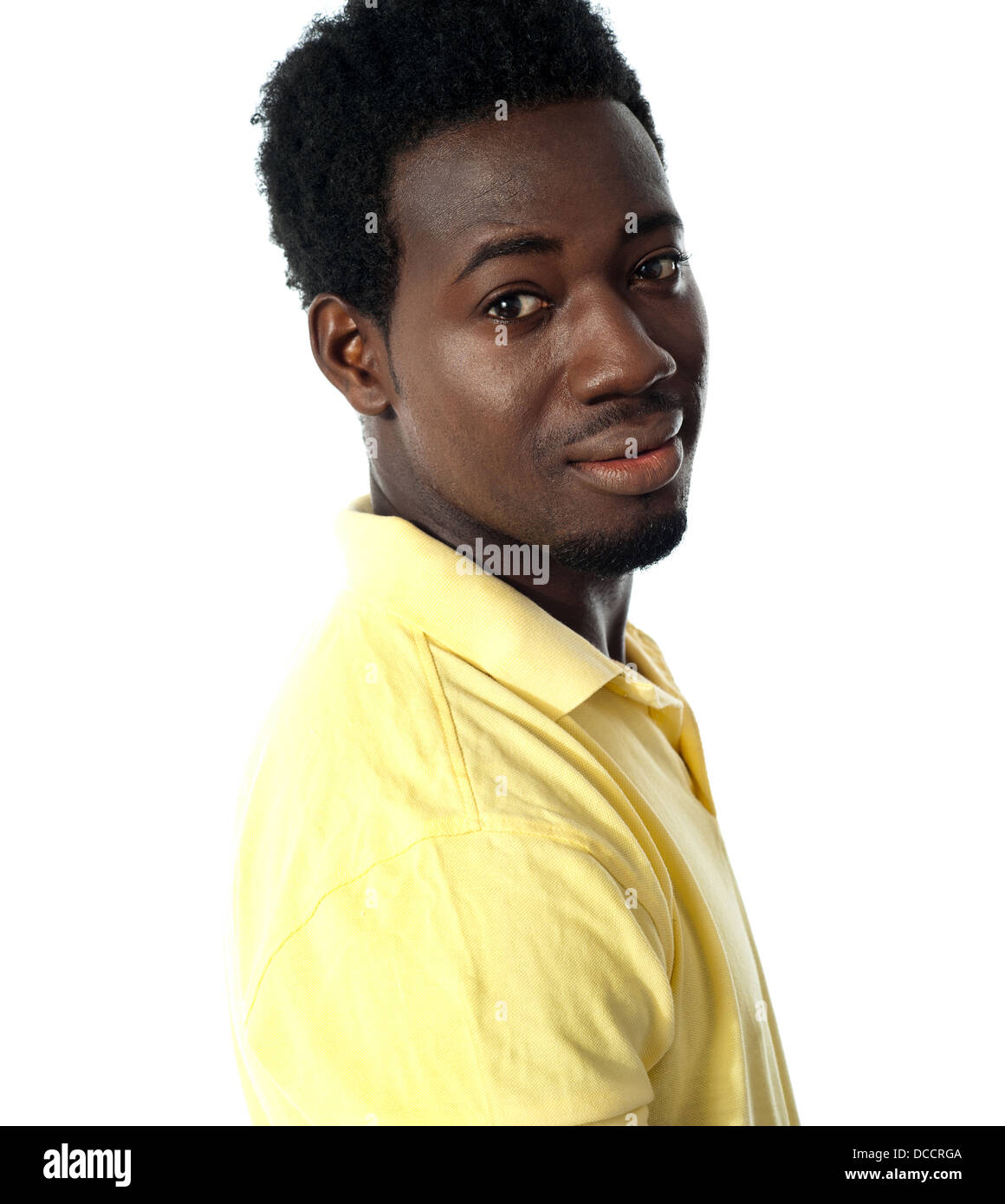 Young african guy posing in casuals isolated over white background