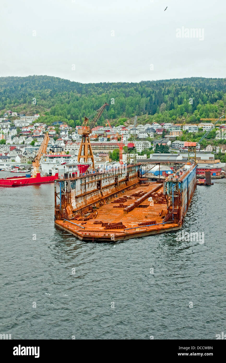Submersible floating dry dock in the port of Bergen, Norway Stock Photo