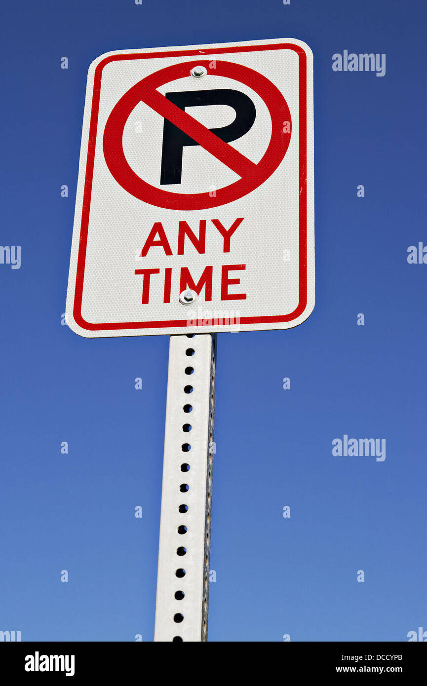 No Parking Anytime Sign On Metal Post P In Circle With Line Through Stock Photo Alamy