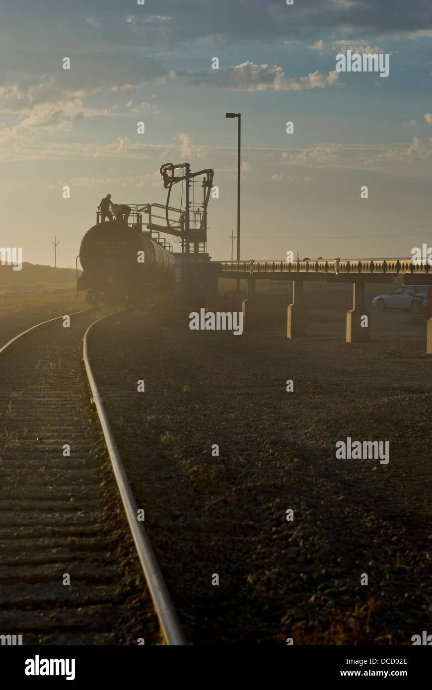 Railroad tank car at ethanol plant being filled with ethanol