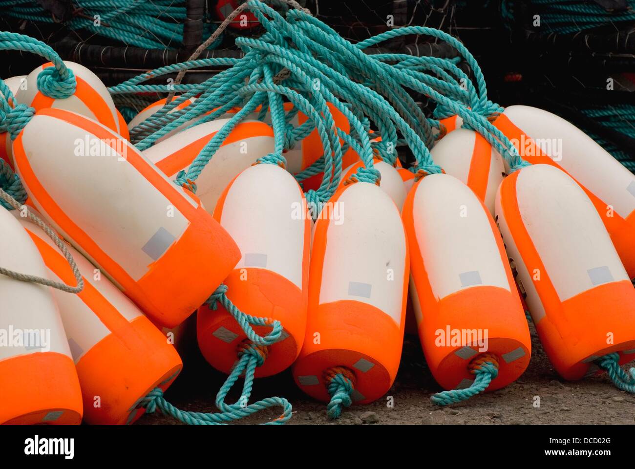 New buoys for crab traps near commercial fishing harbor, Brookings, Oregon  Stock Photo - Alamy