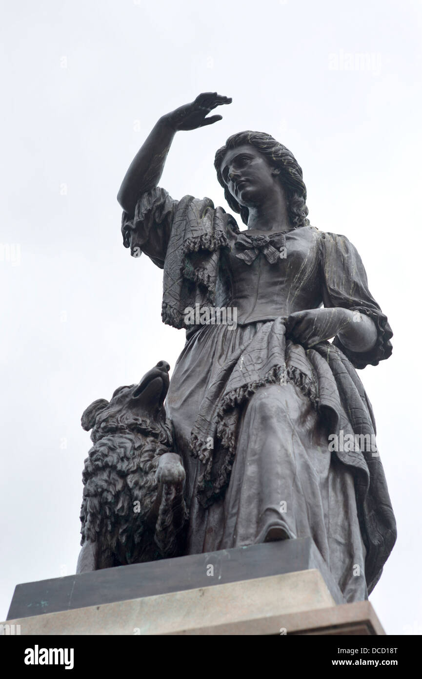 Brass statue of Flora MacDonald which stands outside the Castle in Inverness Scotland Stock Photo