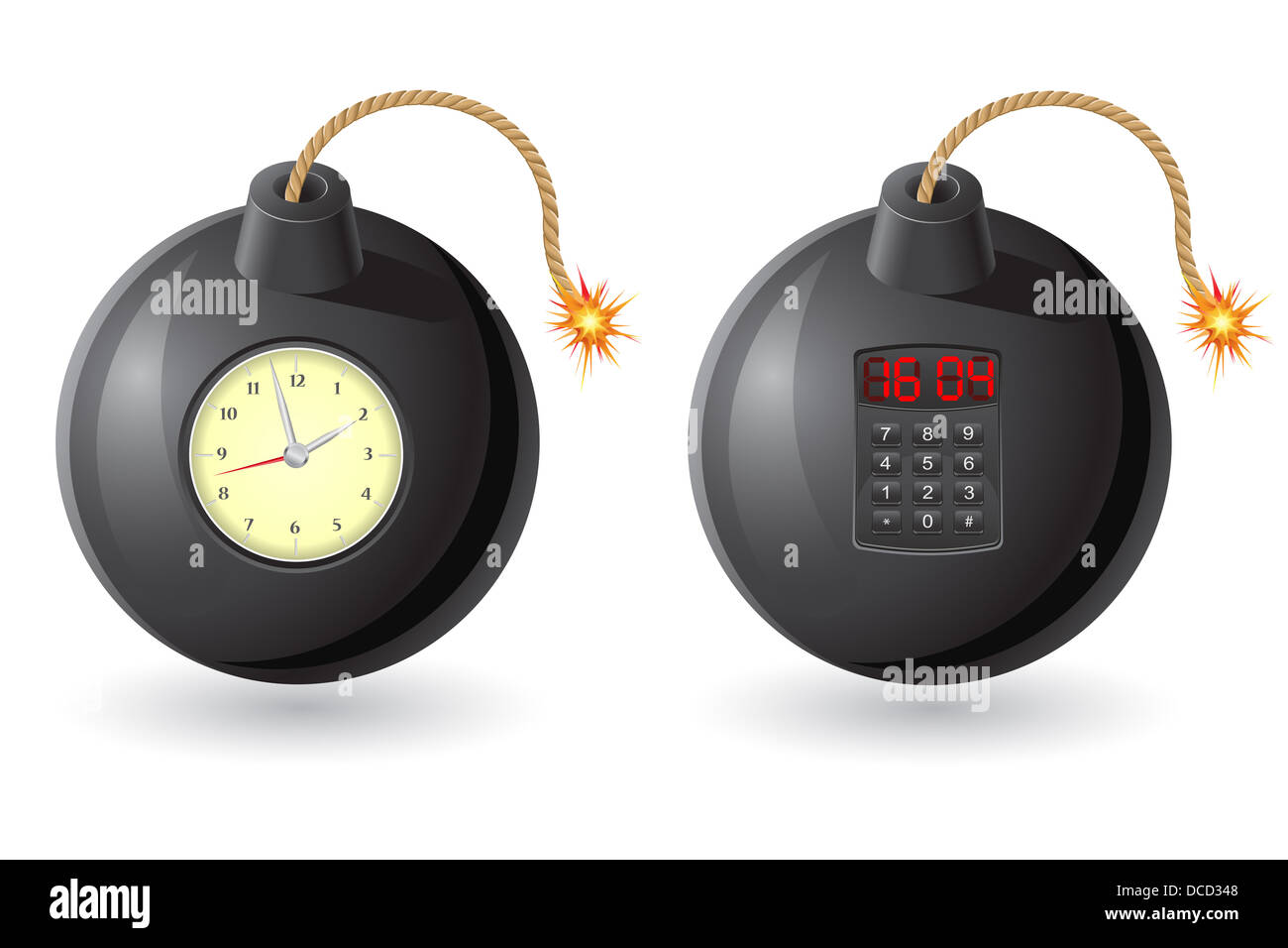 black bomb with a burning fuse and clockwork illustration isolated on ...