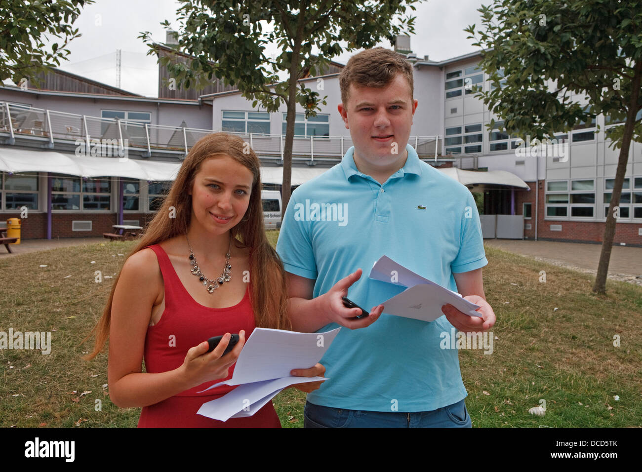 Bromley, Kent, UK.15th August 2013.  A Level Students James Moore & Joanna Bannister, Leading the way was Business and Marketing student James Moore who secured two A*s and one B grade they are both from Bishop Justus schoo Credit: Keith Larby/Alamy live News Stock Photo