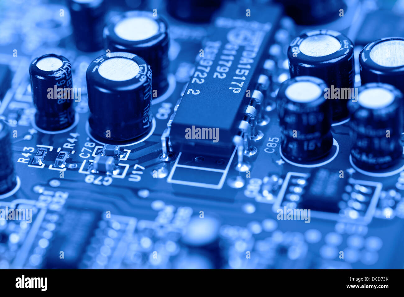 computer circuit board toned in blue Stock Photo