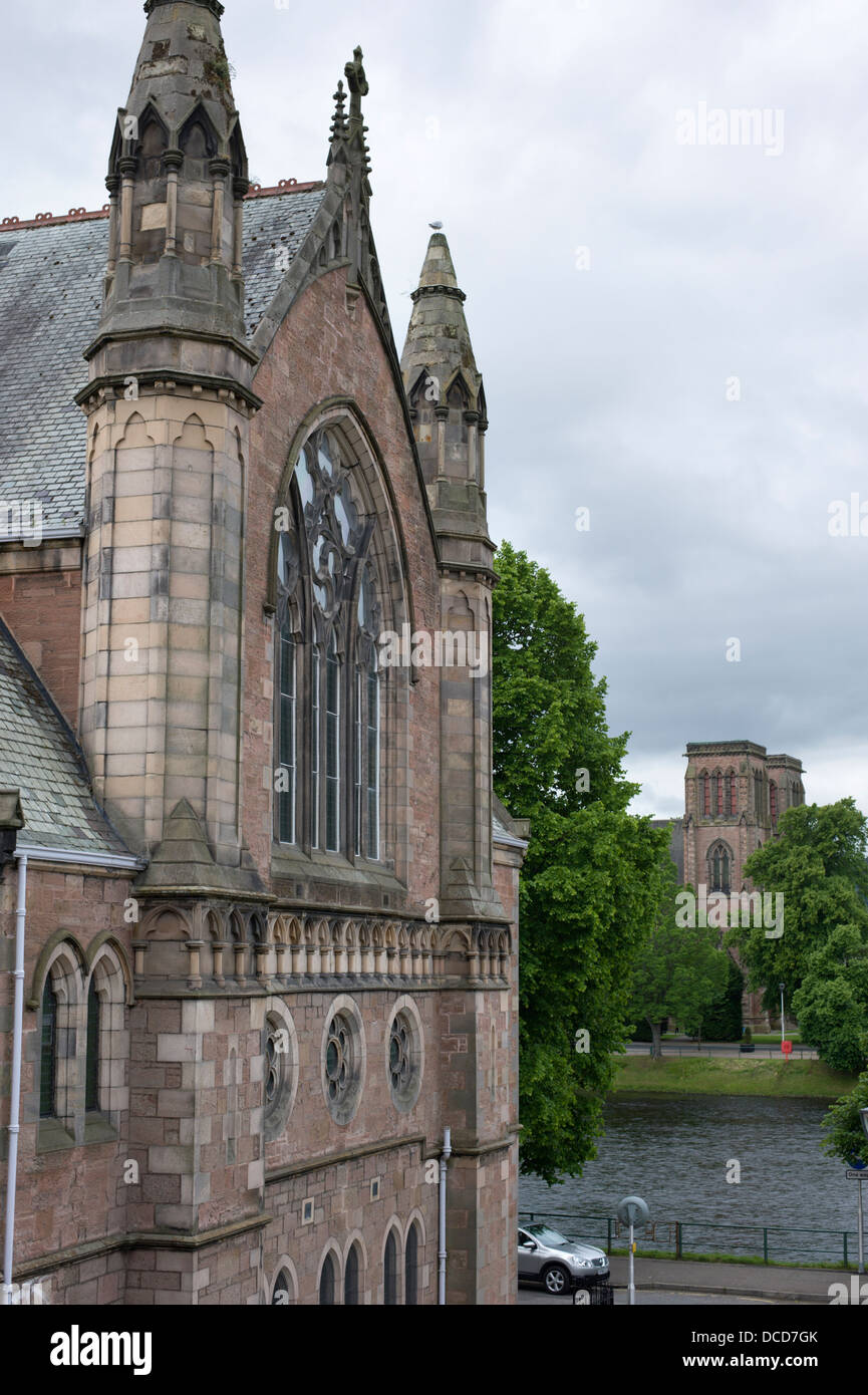 Ness Bank Church in Inverness with St Andrews cathedral across the