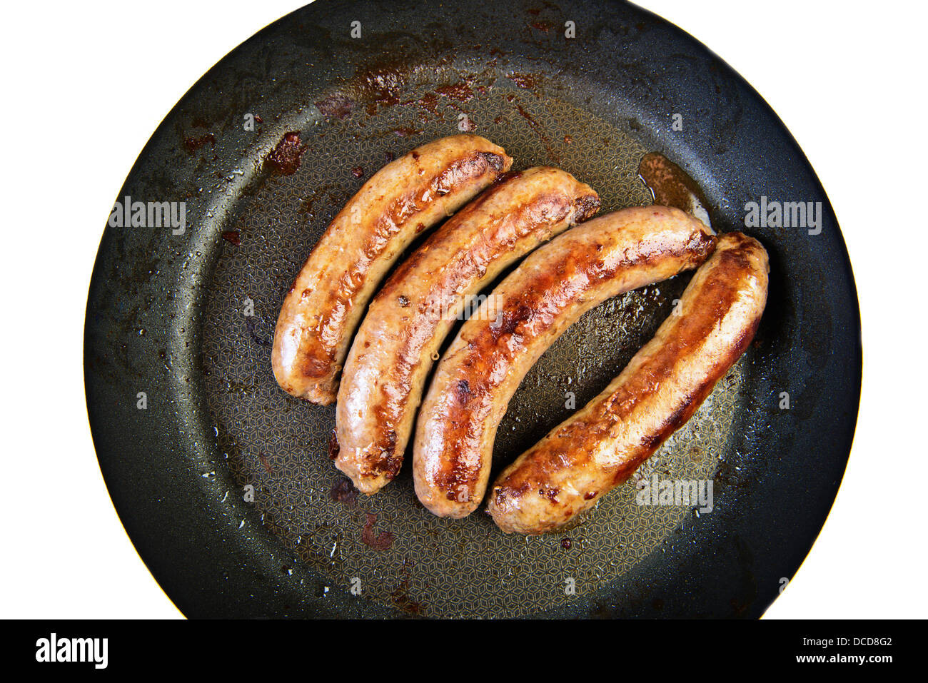 Grilled sausages at frying pan Stock Photo Alamy