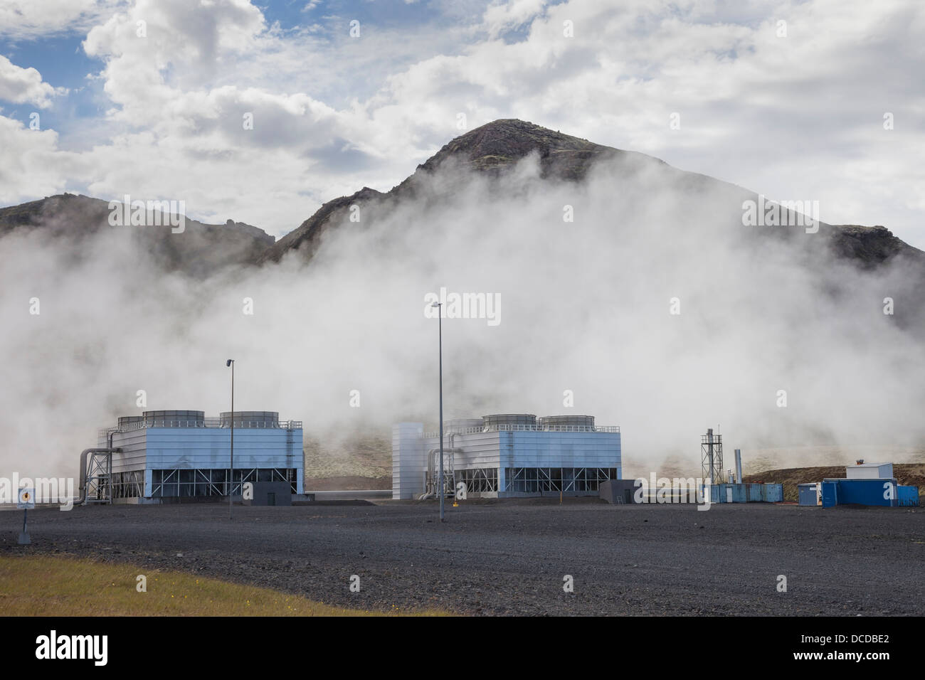 Coolers at the Hellisheidarvirkjun Geothermal Power Station in Southern Iceland Stock Photo