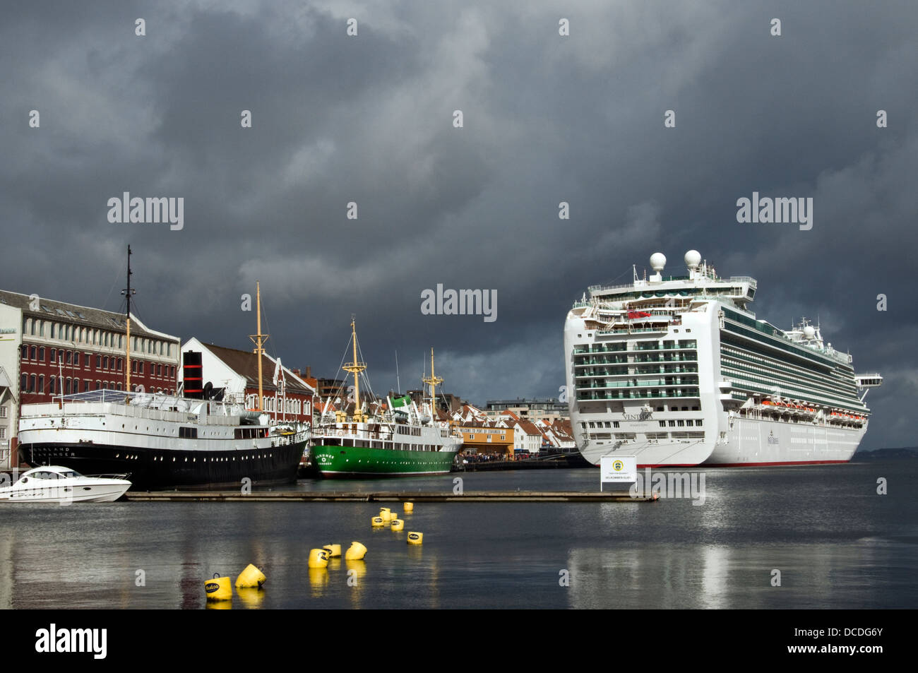 p and o ship docked up in Stavanger Norway riding the weather Stock Photo
