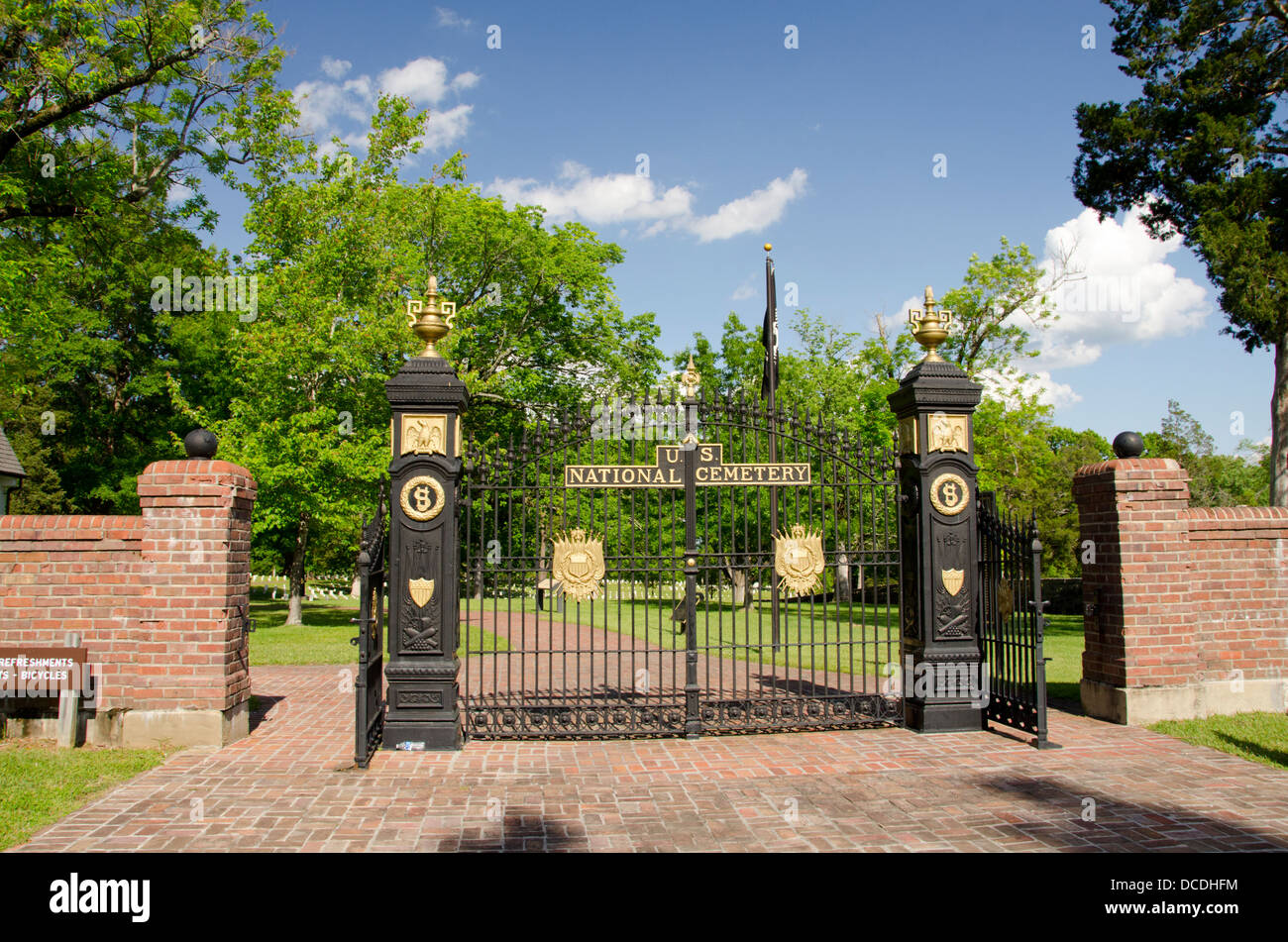 Tennessee, Shiloh National Military Park. National Cemetery gates. Stock Photo