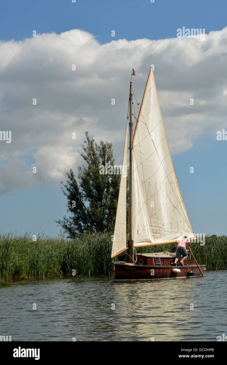 Heritage 1930s Broads yacht from Hunter's Yard on the River Ant, Norfolk, Broads National Park Stock Photo