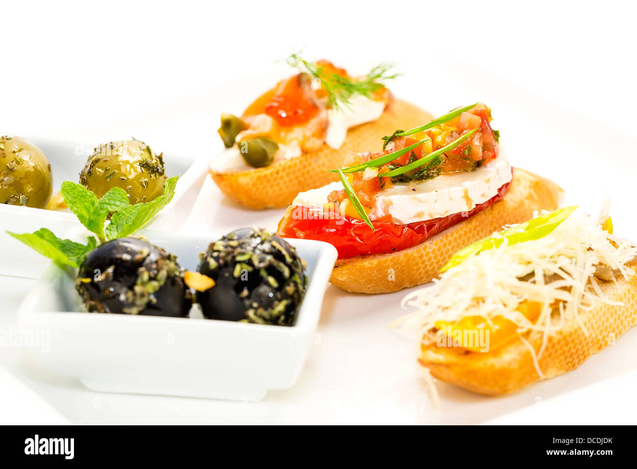 Spanish sandwiches seafood to wine and cheese vegetables Stock Photo