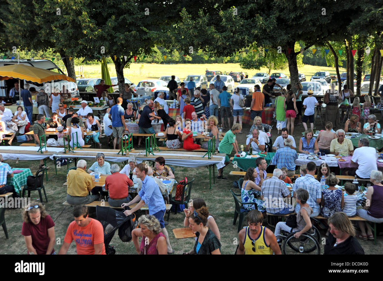 Village picnic evening or fete at rural village Loubejac in the Lot Region or Department of South West France Stock Photo
