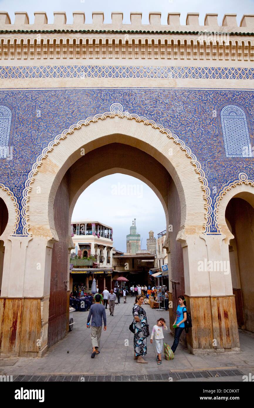 The blue gate entrance to the medina, old city of Fes, Morocco Stock Photo  - Alamy