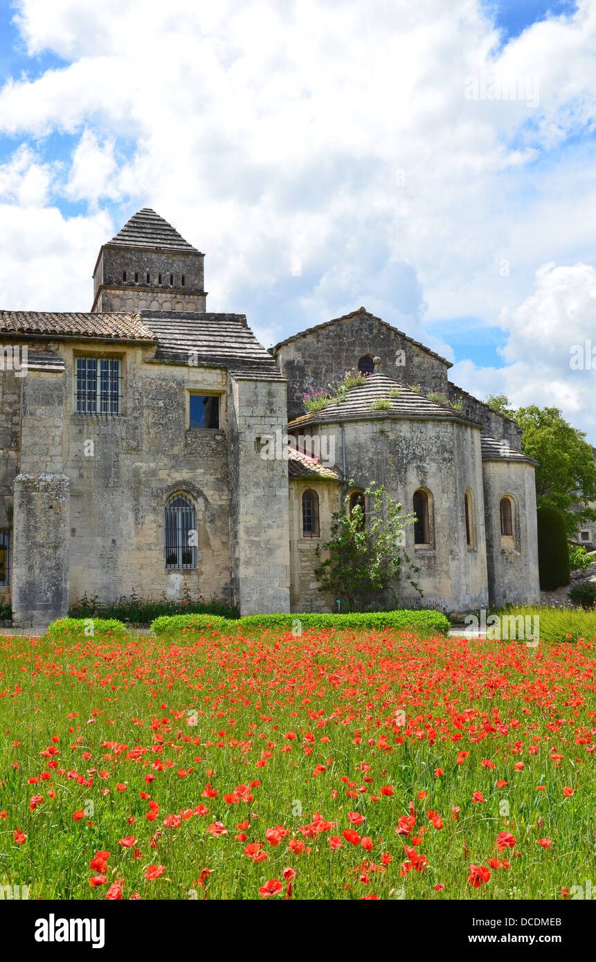 Saint Paul-de-Mausole, St. Remy Provence France   Vincent van Gogh monastery, poppy field Stock Photo