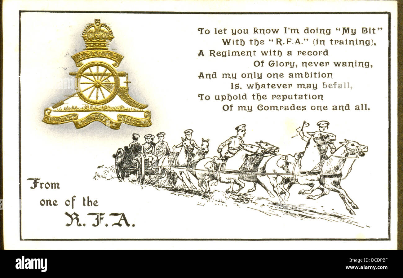 World War One postcard with Royal Field Artillery badge Stock Photo