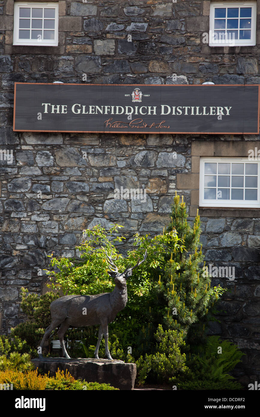 A statue of a Red Deer in the grounds of the Glenfiddich Distillery. Stock Photo