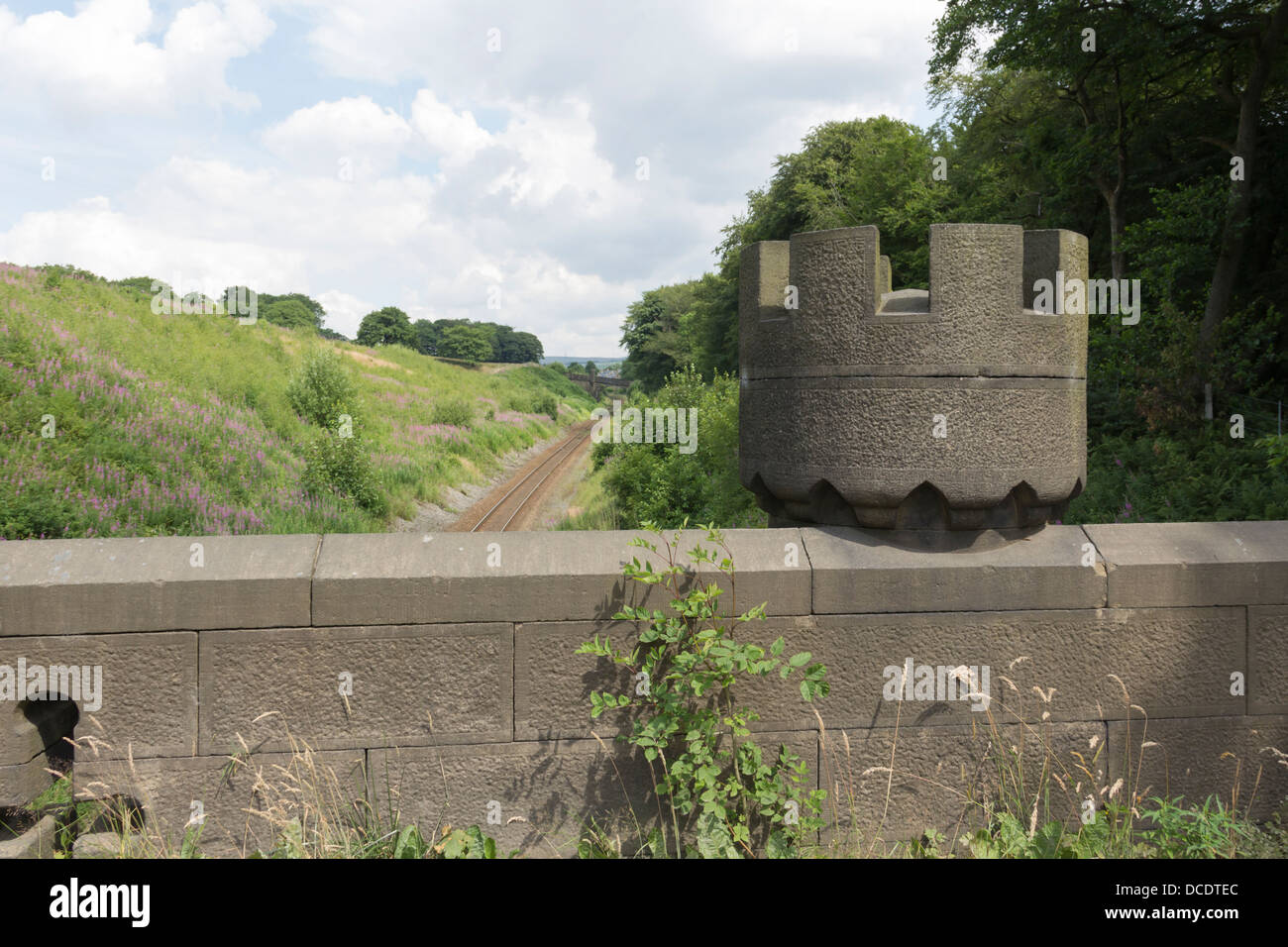 Some detail of the castellated bridge adjacent to Turton Tower, Chapletown, Lancashire. Stock Photo