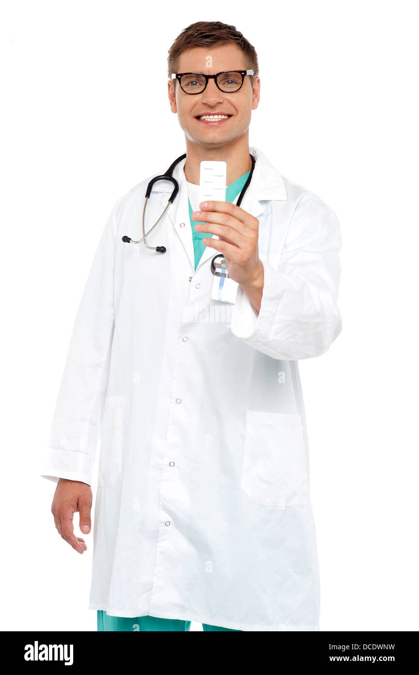 Doctor showing medication young hi-res stock photography and images - Alamy