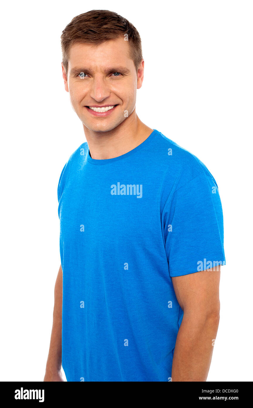 Cheerful casual man smiling at camera. all on white background Stock ...