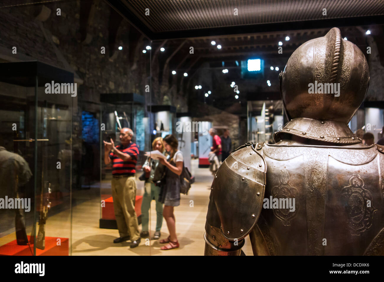 Medieval suit of armour and weapons in the Gravensteen / Castle of Stock  Photo - Alamy