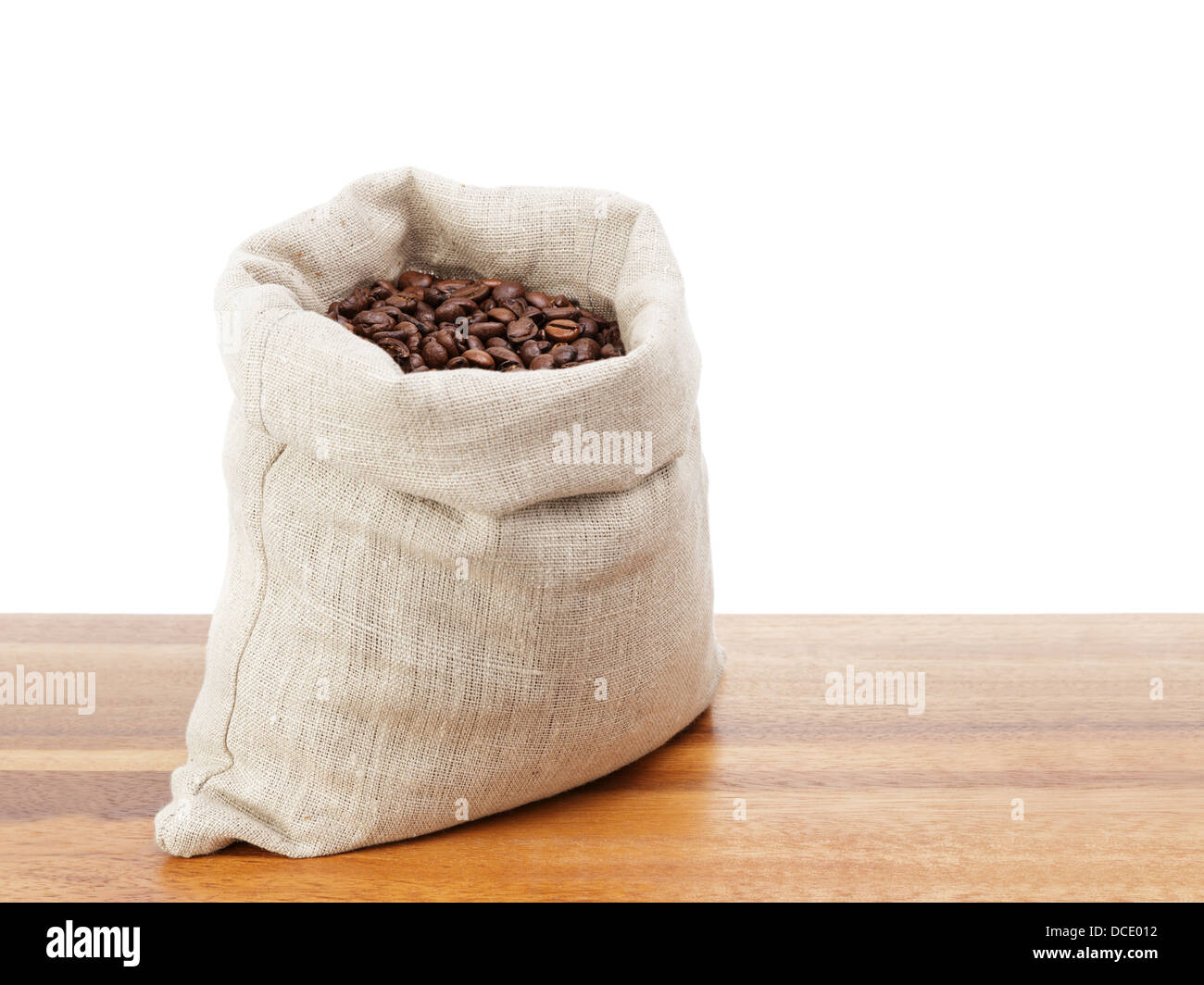 sack bag full of roasted coffee beans, white background Stock Photo