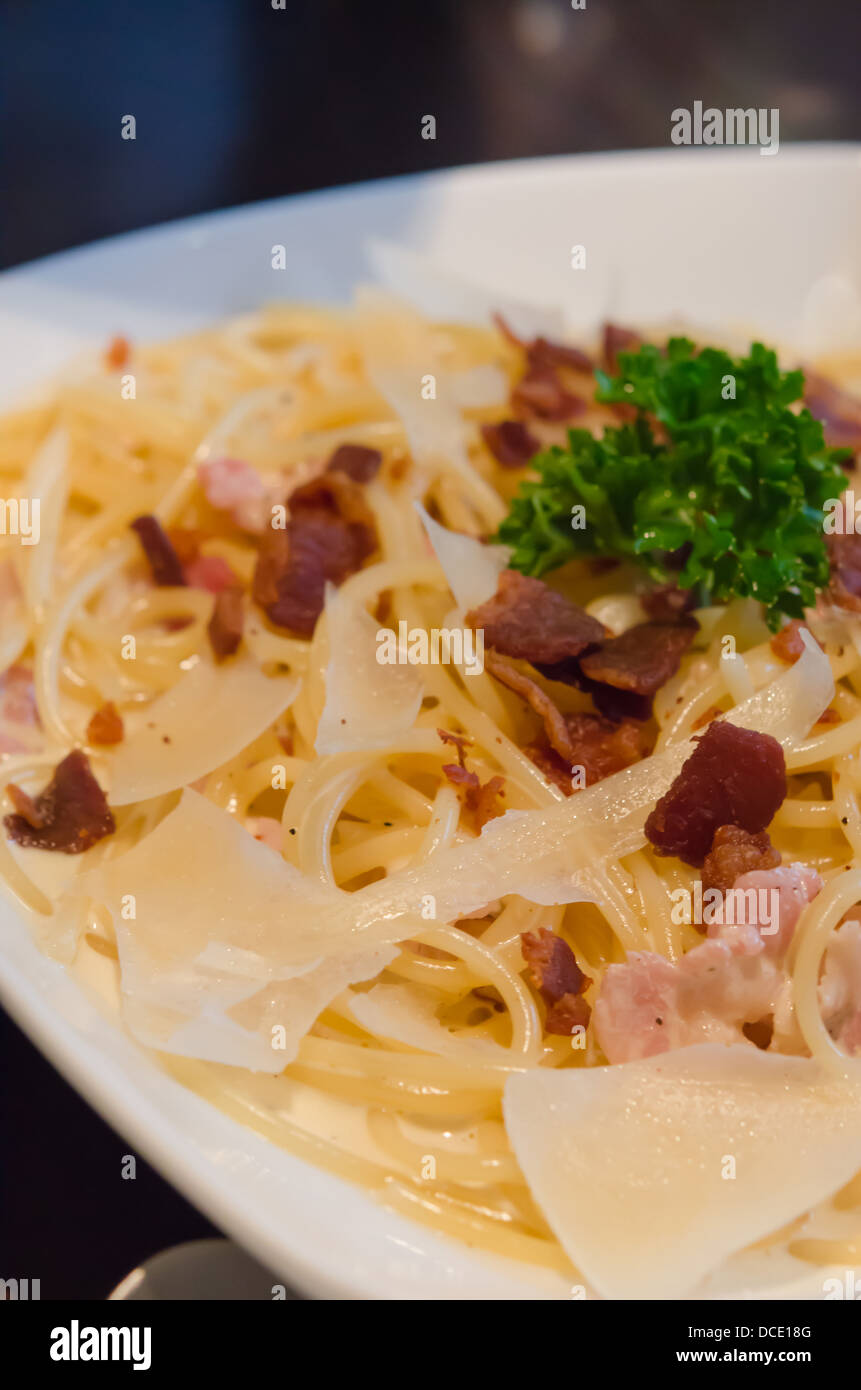 Italian pasta dish - Spaghetti carbonara Stock Photo