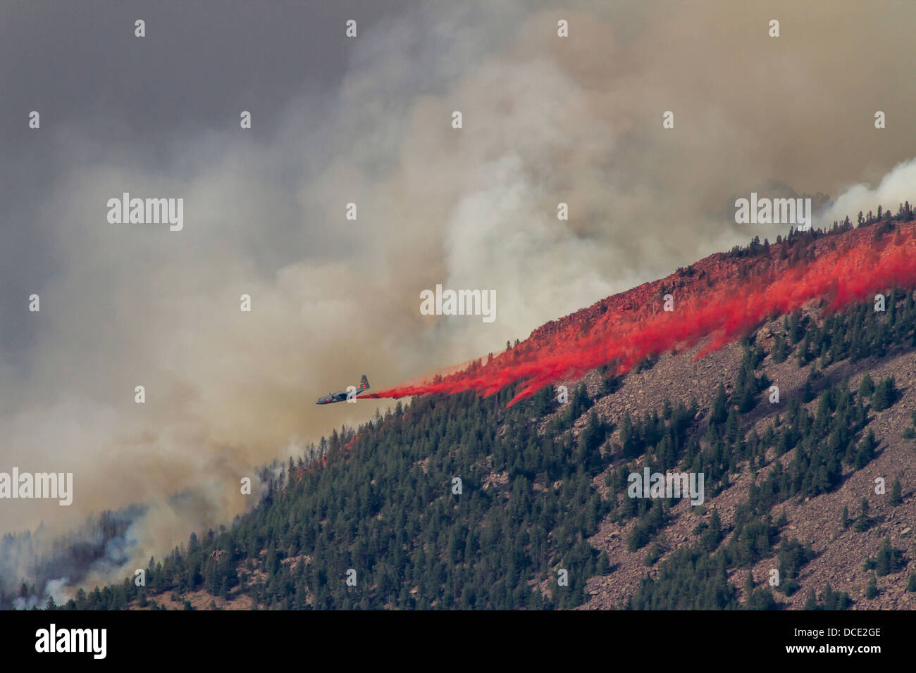 USA, Colorado, Boulder, Flagstaff Fire, Slurry Bomber Dropping Fire