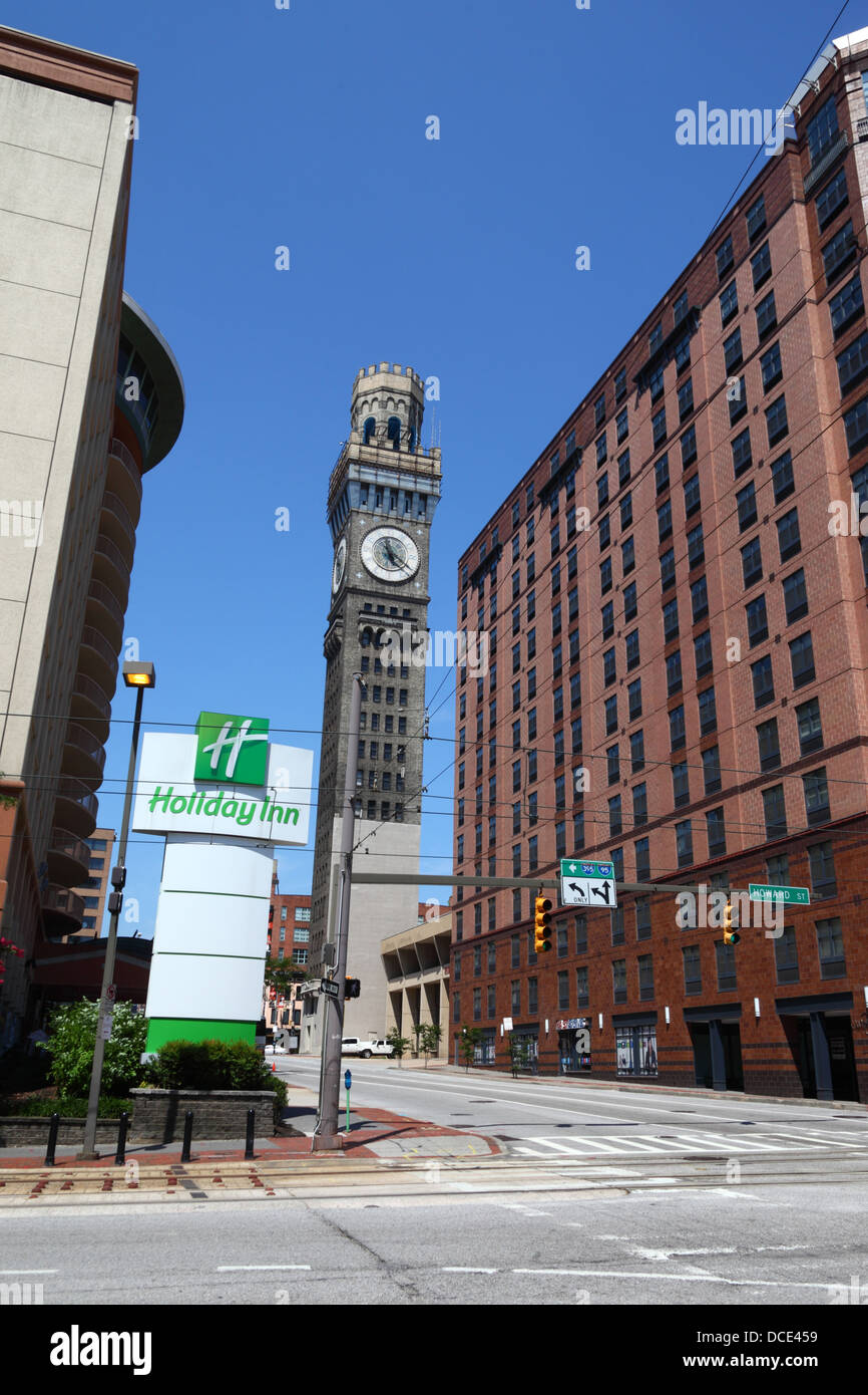 Baltimore Inner Harbor Holiday Inn sign and Bromo Seltzer Arts Clock