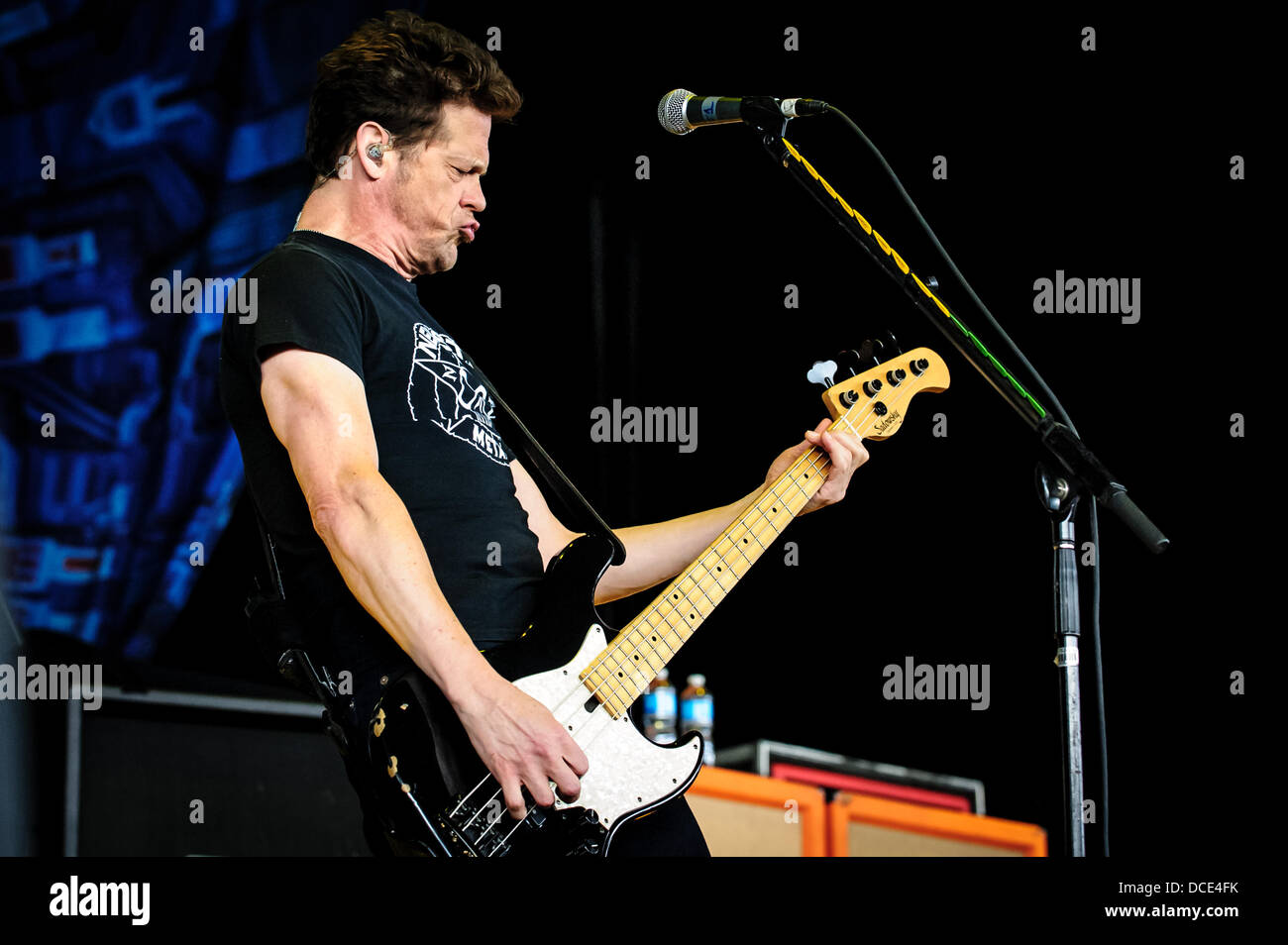 Aug. 11, 2013 - Toronto, Ontario, Canada - American heavy metal band 'Newsted' on stage at Molson Canadian Amphitheatre in Toronto during Gigantour 2013..Band members:.JASON NEWSTED.MIKE MUSHOK.JESSIE FARMSWORTH.JESUS MENDEZ JR. (Credit Image: © Igor Vidyashev/ZUMAPRESS.com) Stock Photo