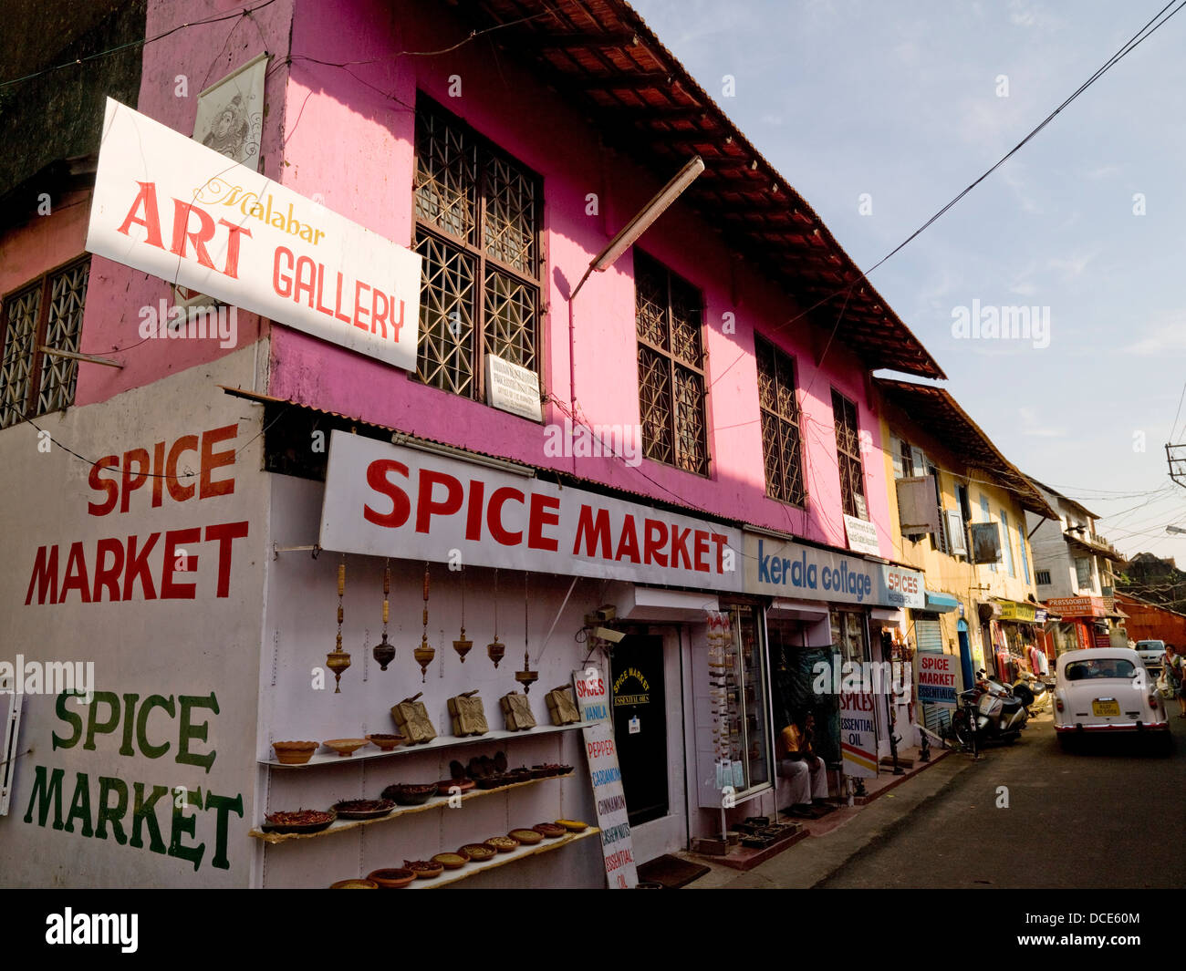 Colorful Spice Market Shop Front; Jewtown,Cochin,Kerala,India Stock