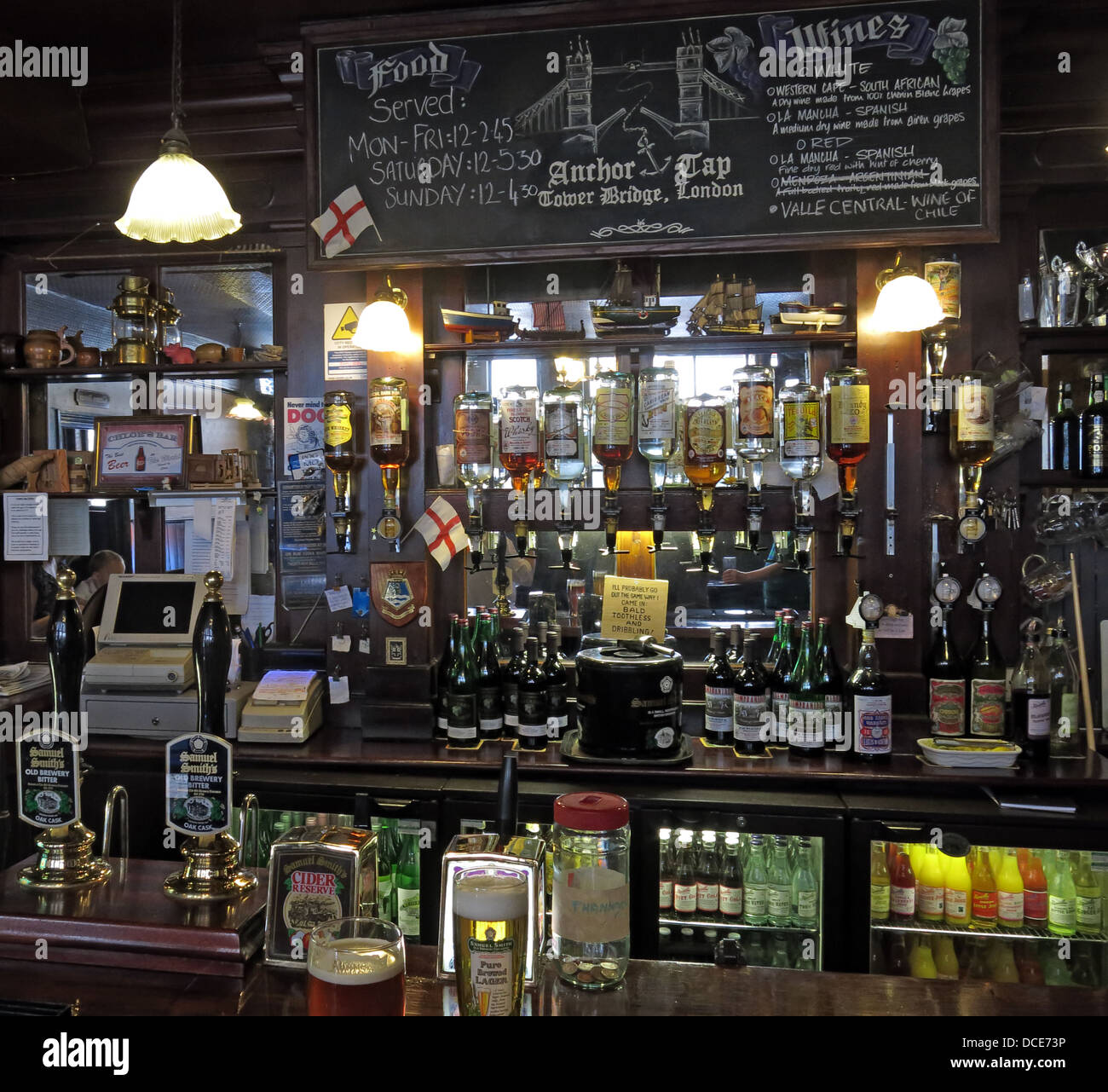 Bar area inside The Anchor Tap Samuel Smiths Pub Southwark London Stock Photo