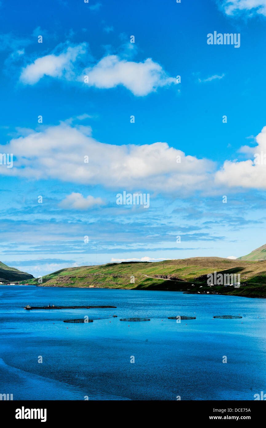 Salmon farming in the Faroe Islands Stock Photo