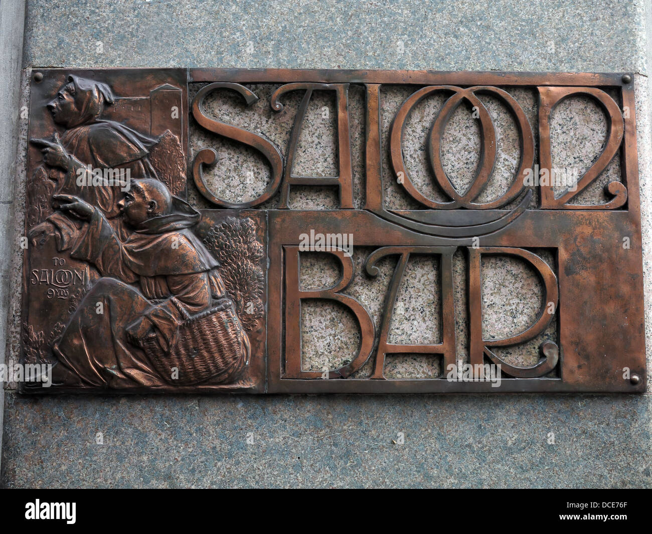 Saloon bar 9 ft 9ft engraved in copper plate, outside the historic Black Friar pub , Blackfriars London England UK Stock Photo