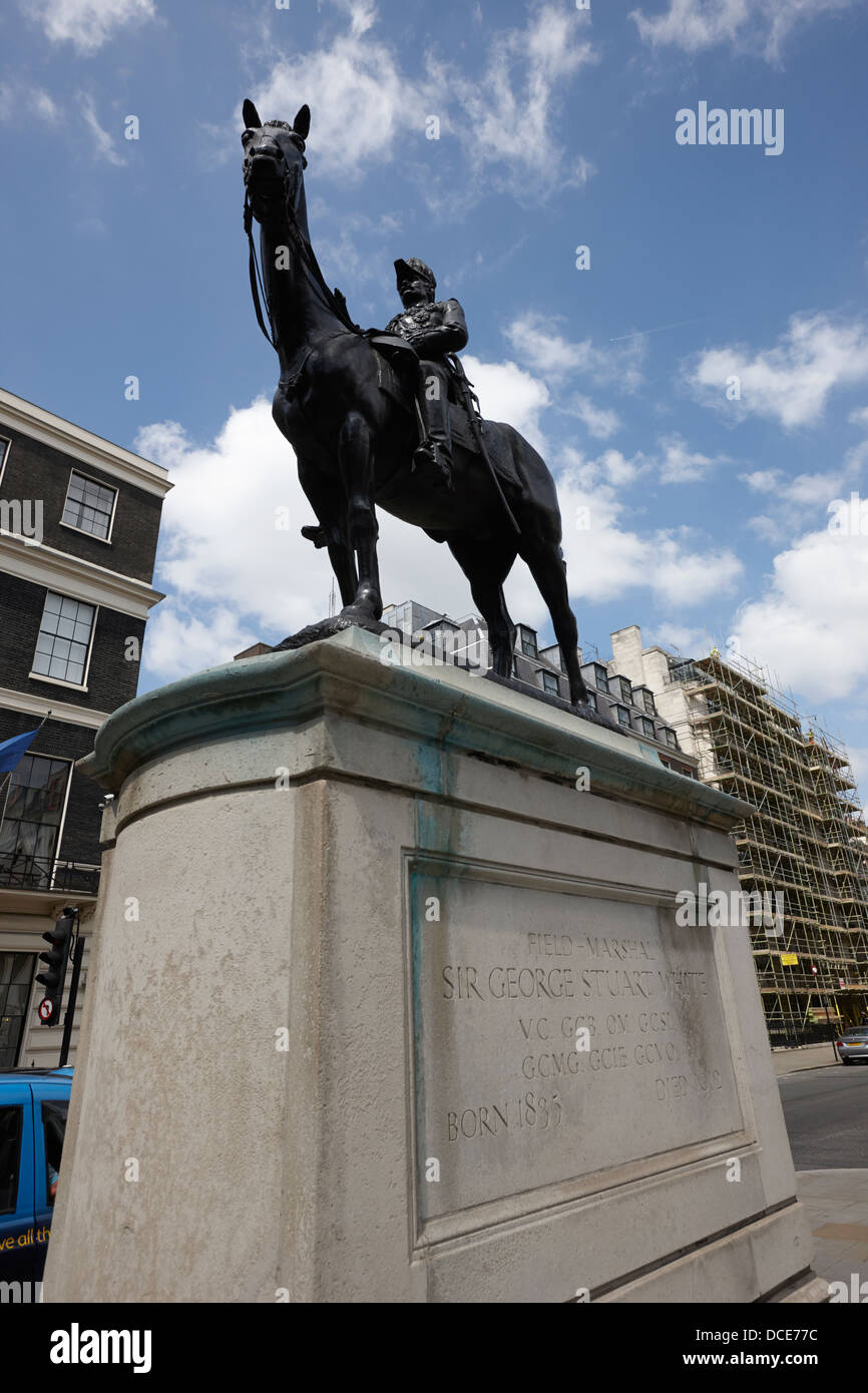statue of field marshal sir george stuart white on horseback portland place London England UK Stock Photo