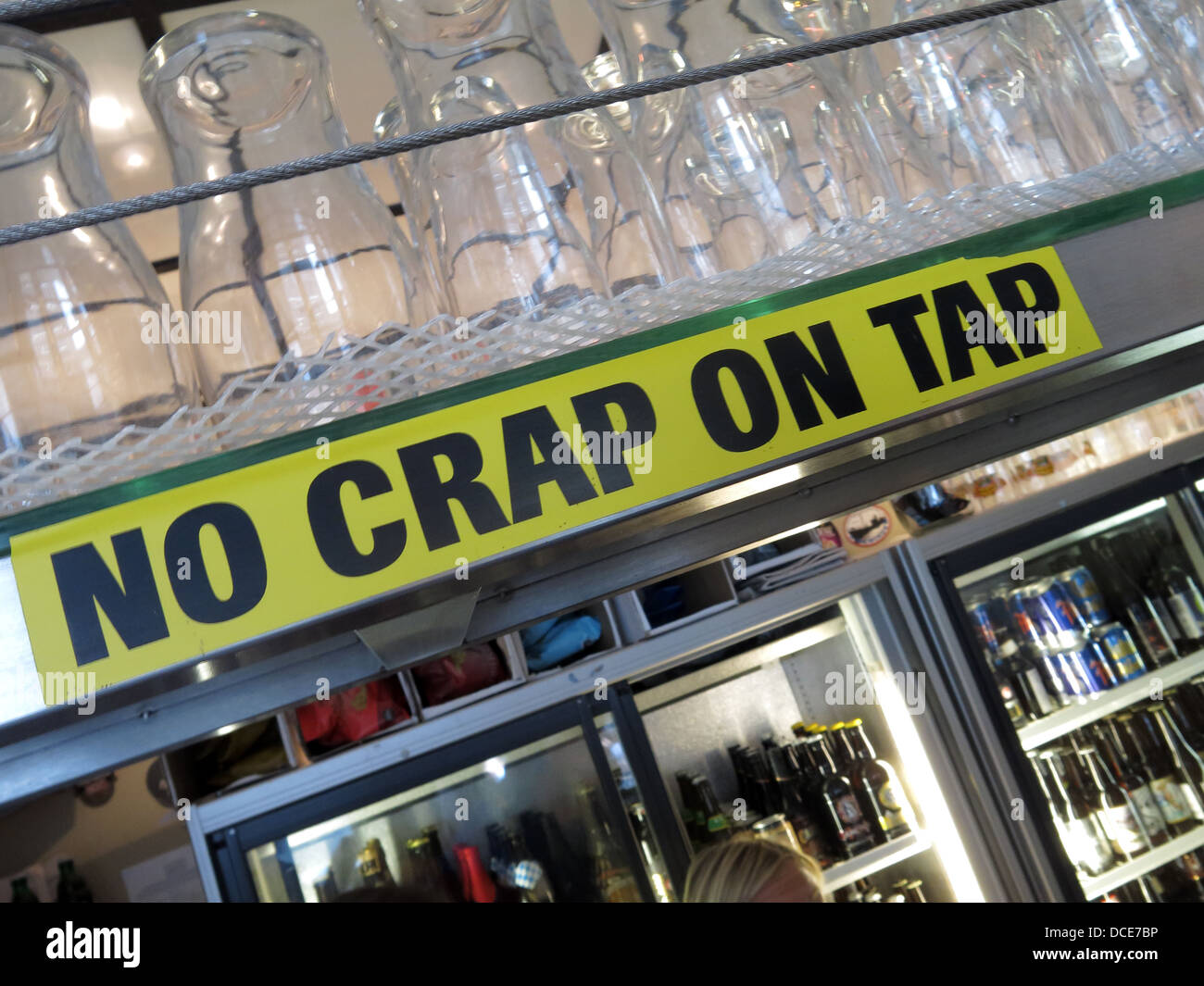 'No Crap On Tap' announces the Rake bar close to Borough market south London (Southwark ) Stock Photo
