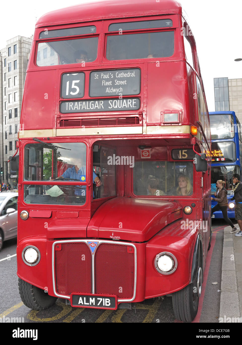 No 15 red Routemaster to Trafalgar Sq London Stock Photo