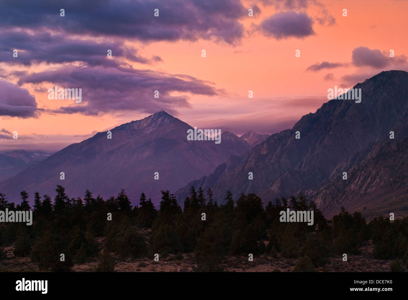 Clouds at dawn over Mount Tom , Eastern Sierra, California Stock Photo