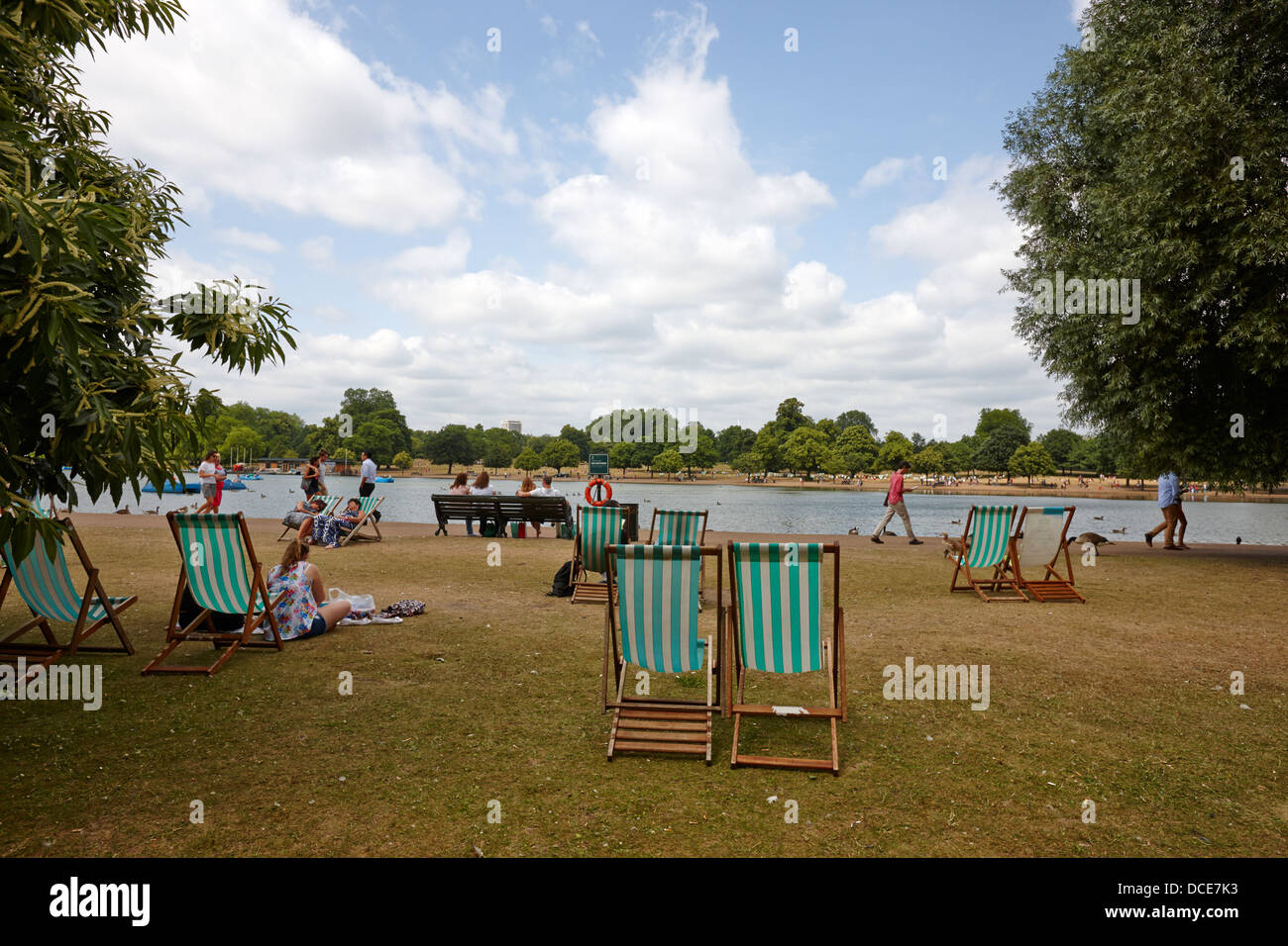 deckchairs laid out in hyde park London England UK Stock Photo