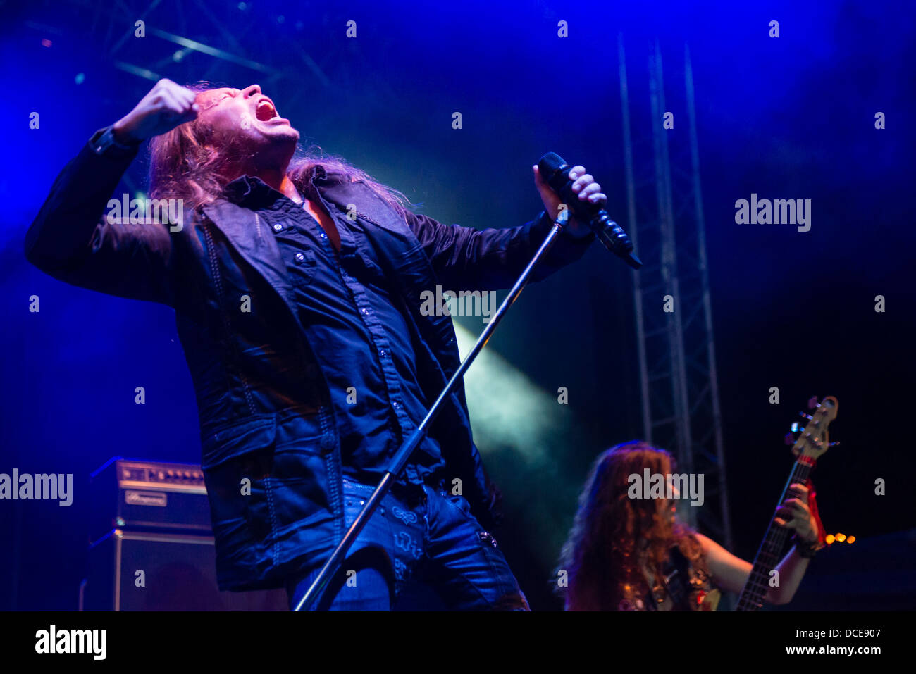 Timo Kotipelto - singer of Finnish power metal band Stratovarius performs on music festival Rock pod Kamenom in Snina, Slovakia Stock Photo