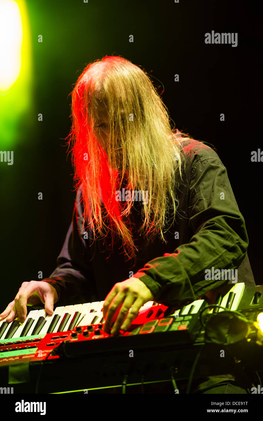 Jens Johansson - keyboardist of Finnish power metal band Stratovarius performs on music festival Rock pod Kamenom in Snina, Slov Stock Photo