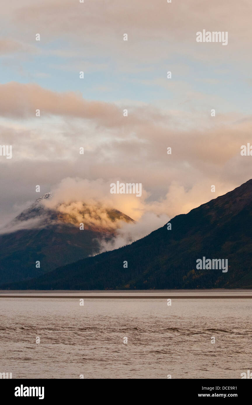 Cloudy mountain tops in Alaska Stock Photo