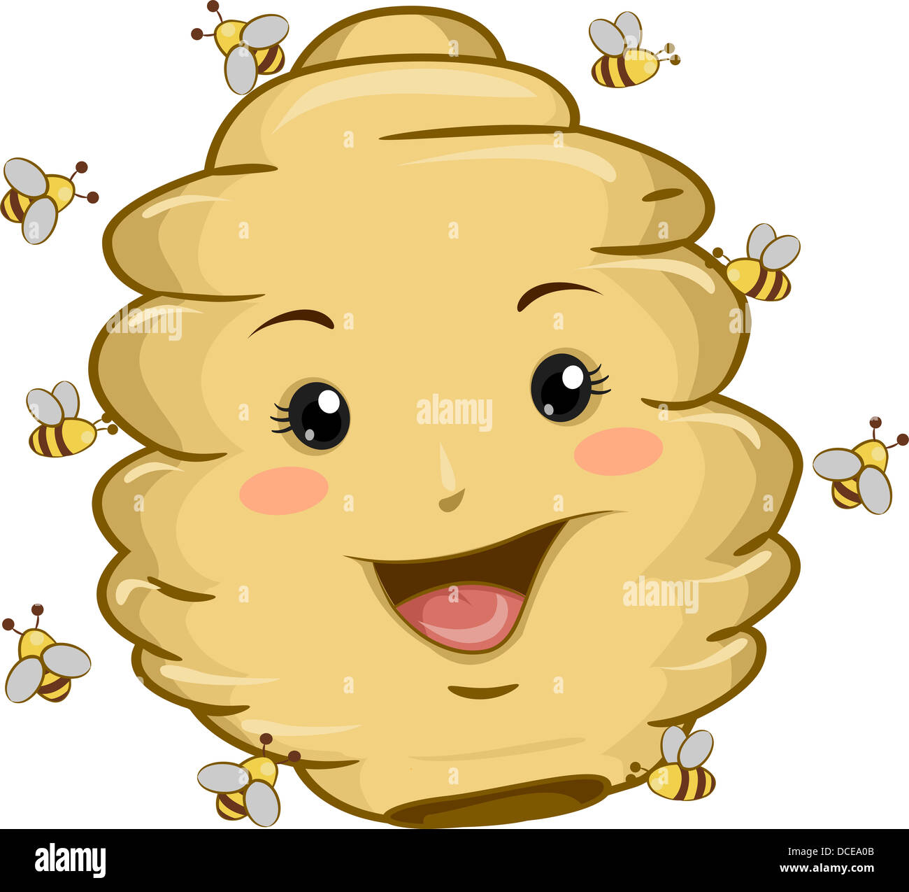 Illustration of Beehive Mascot with Bees Stock Photo
