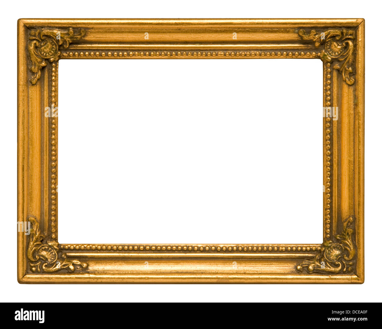 Antique gold horizontal picture frame against white background Stock Photo