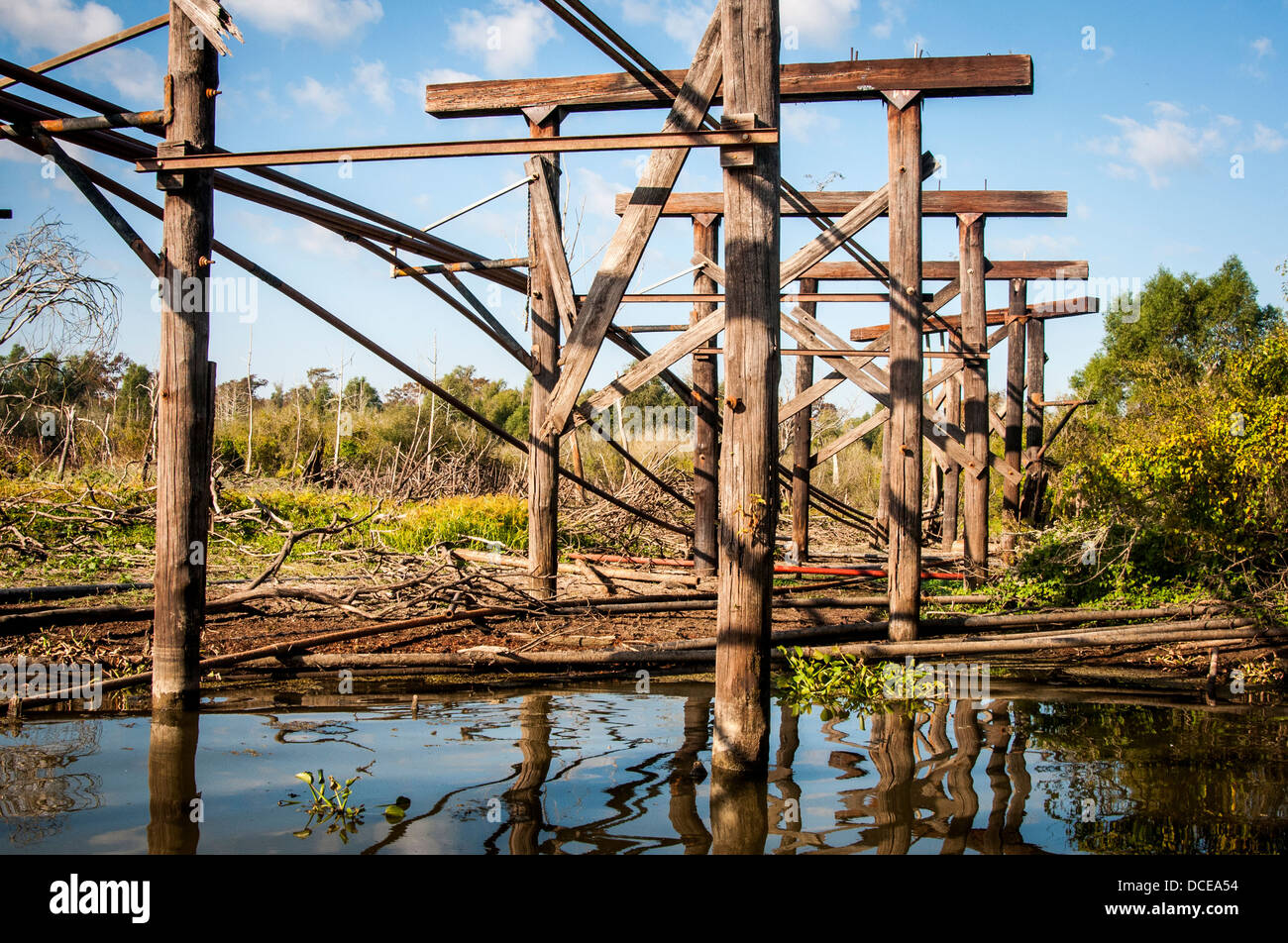 USA, Louisiana, Atchafalaya Basin, abandoned Bayou Sorrell Shell Oil Field. Stock Photo