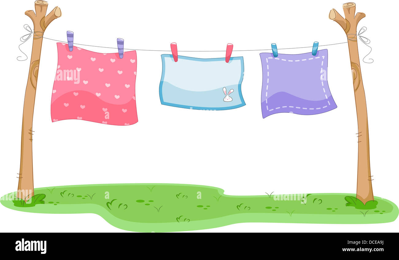 Illustration of Blankets Hanging on a Clothesline Stock Photo - Alamy