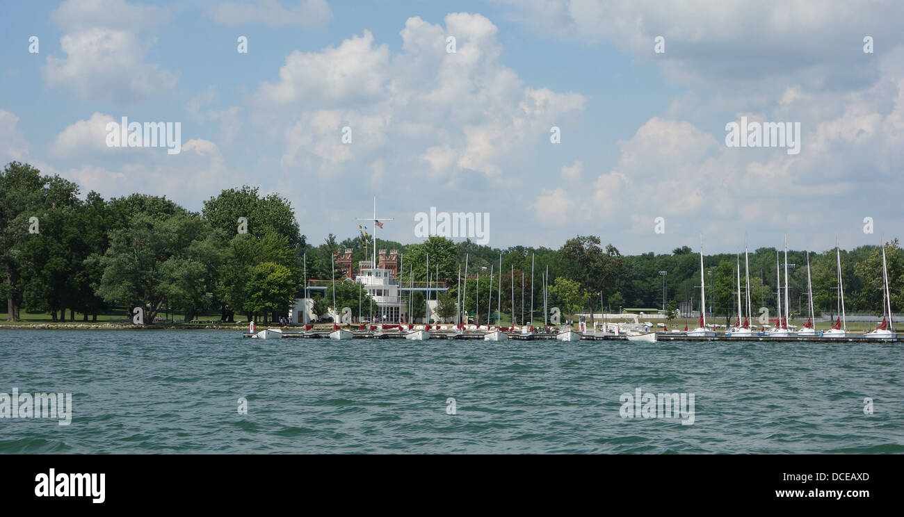 Sailboats on Lake Maxinkuckee in Culver Indiana in front of the Naval