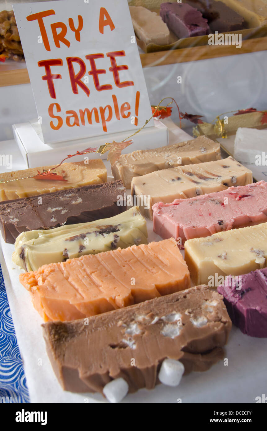 Michigan, Mackinac Island. Assorted flavors of local fudge, island